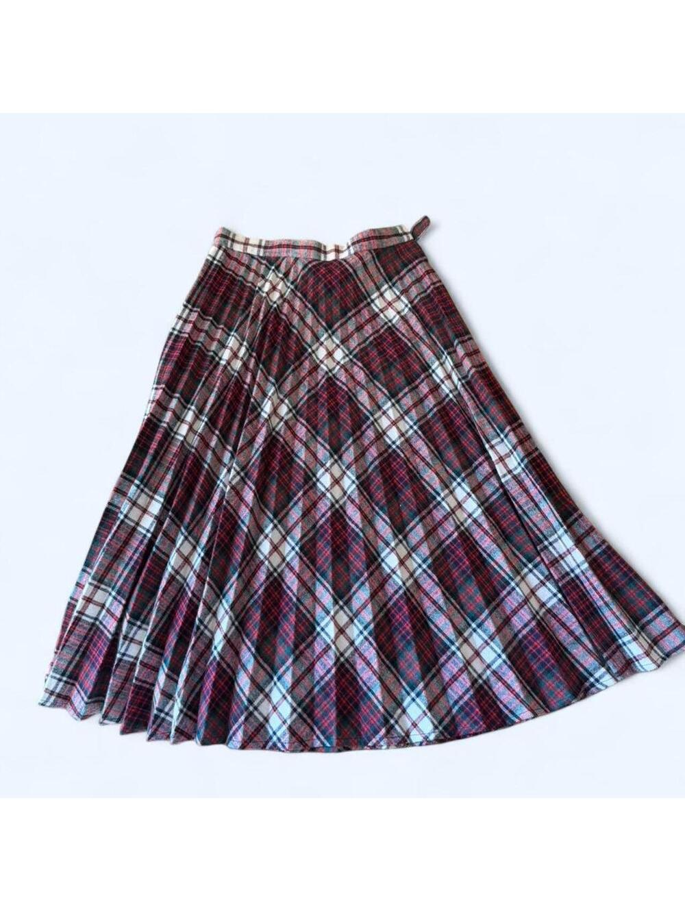 Vintage red plaid pleated skirt with belt Size 1